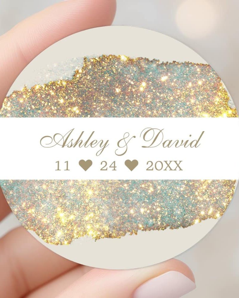 Chic Iridescent Holographic Glitter Wedding Classic Round Sticker