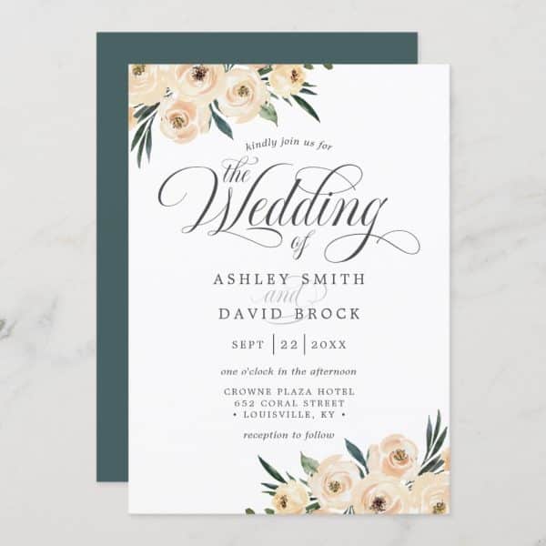 Wedding Invitation For Ashley Smith And David Brock, Featuring Blush Pink Floral Design.