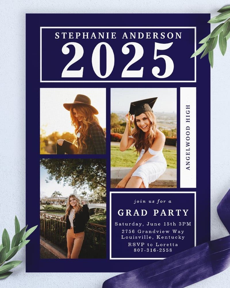Stephanie Anderson's 2025 graduation party invitation with photos.