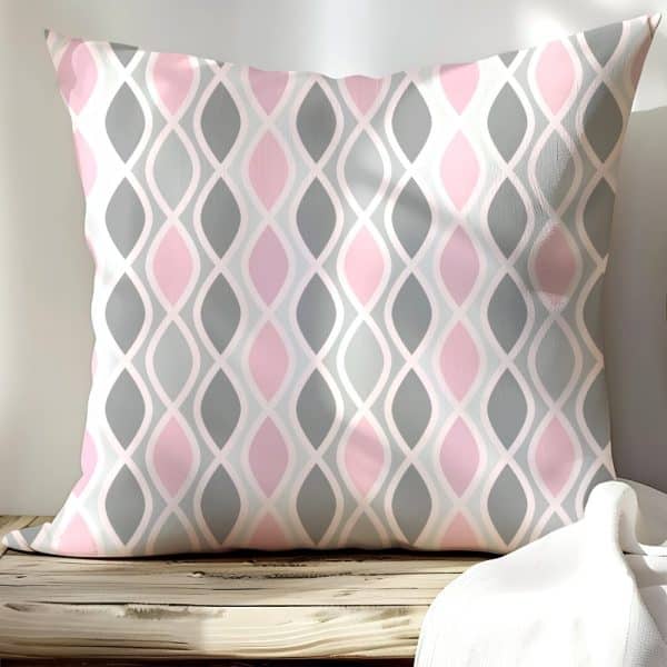 Pink And Gray Patterned Throw Pillow.