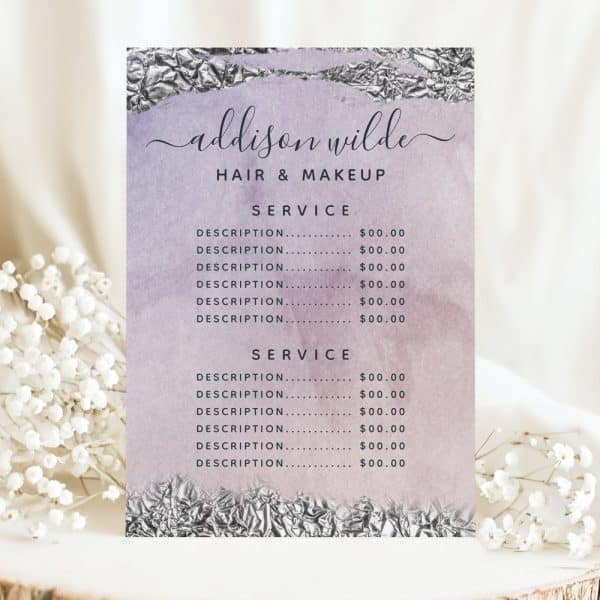 Addison Wilde Hair And Makeup Service Price List.