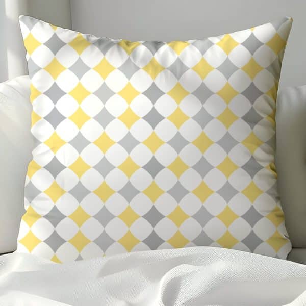 Yellow And Gray Geometric Patterned Throw Pillow.