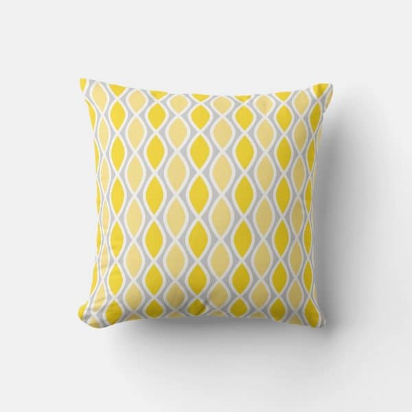 Yellow And Gray Patterned Throw Pillow.