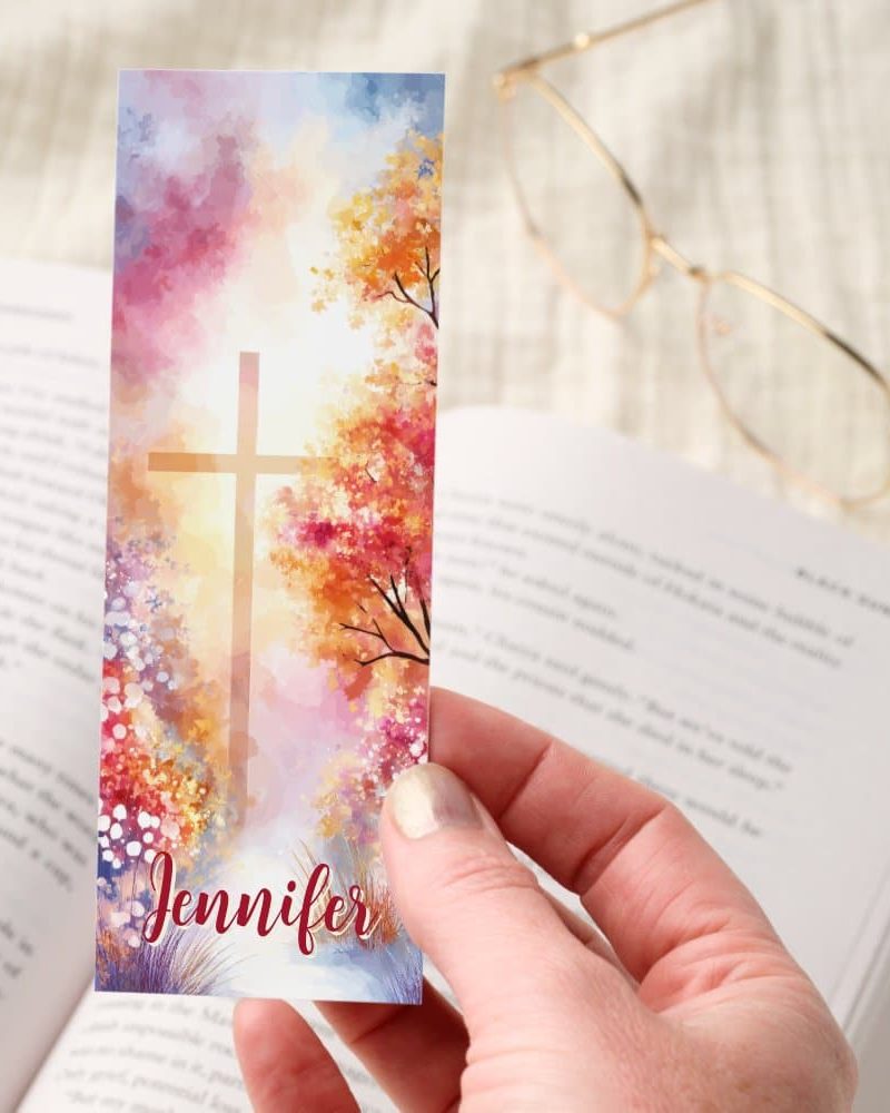 Christian Cross Autumn Path Personalized Bookmarks