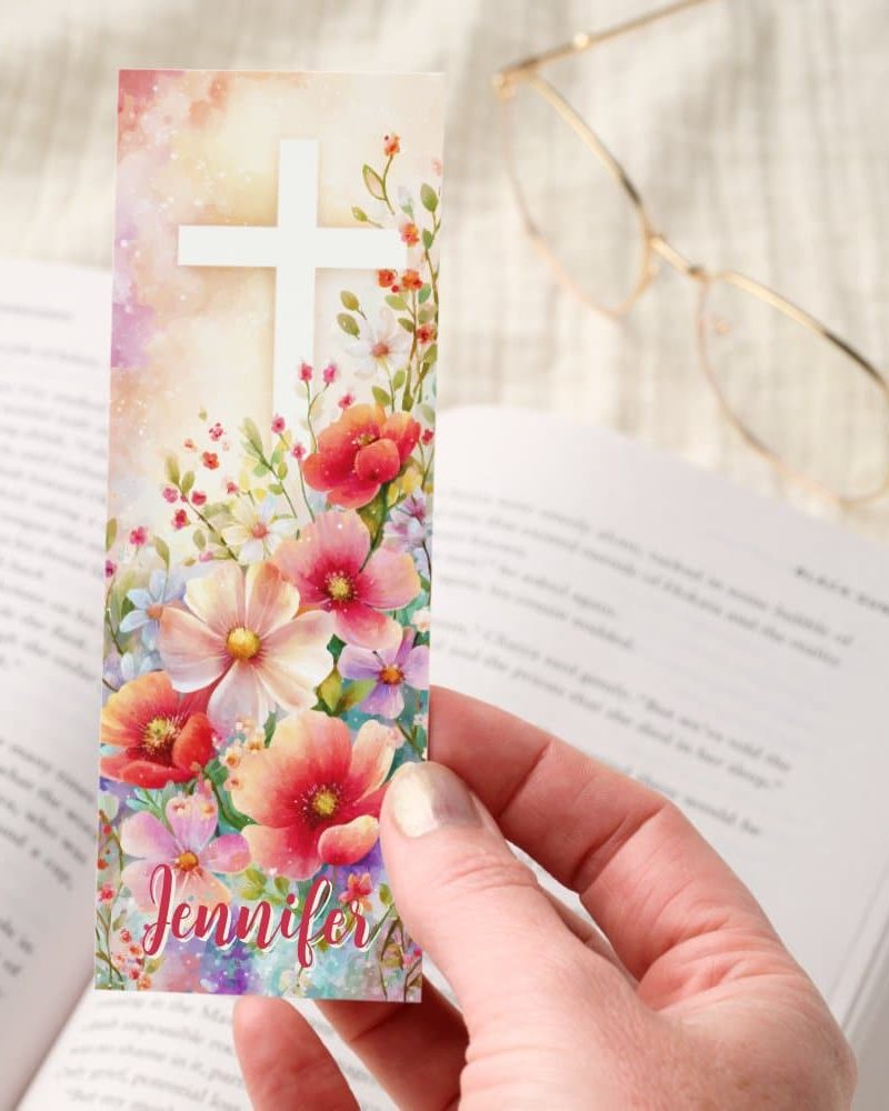 Christian Cross Floral Design Personalized Bookmarks