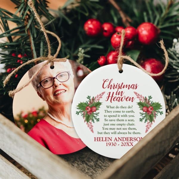 Christmas Ornament Featuring A Photo Of Helen Anderson (1930-20Xx) And A Poem About Christmas In Heaven.