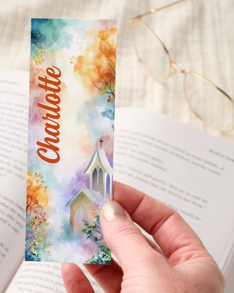Church In Autumn Watercolor Personalized Bookmarks