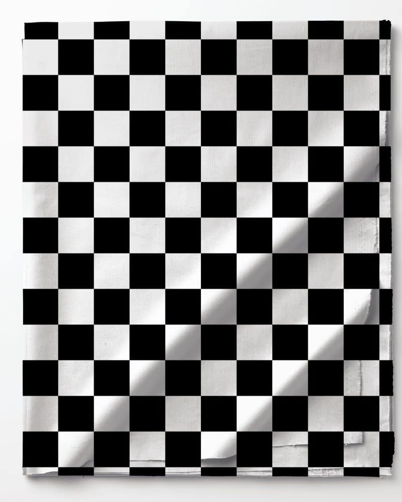 Black and white checkered flag fabric.