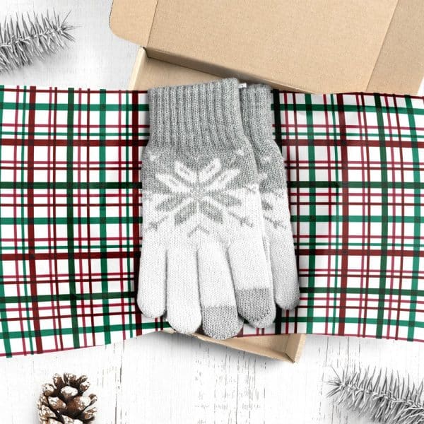 Grey Knit Gloves With Snowflake Pattern In A Gift Box.