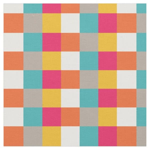 Colorful Checkered Pattern In Orange, Pink, Yellow, Teal, And Gray.