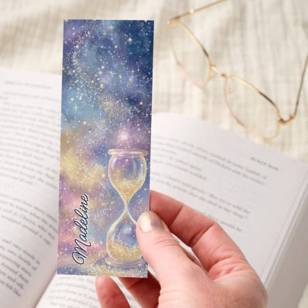 Cosmic Glitter Hourglass On Galaxy Background Bookmarks