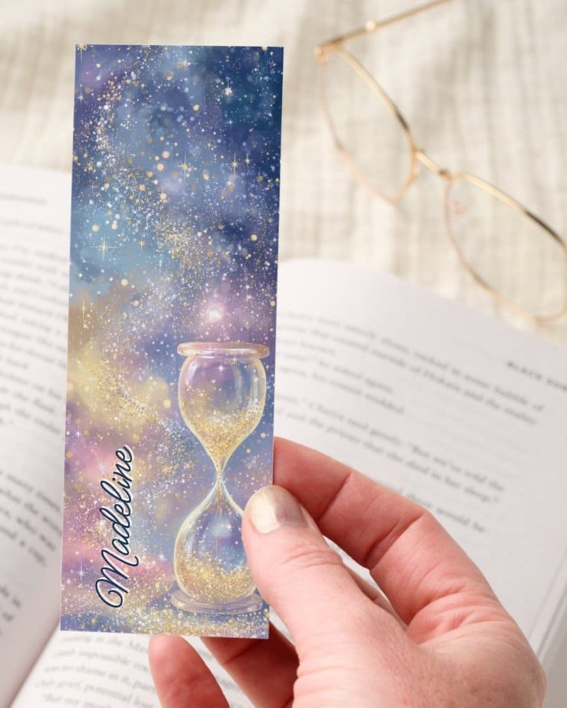 Cosmic Glitter Hourglass on Galaxy Background Bookmarks