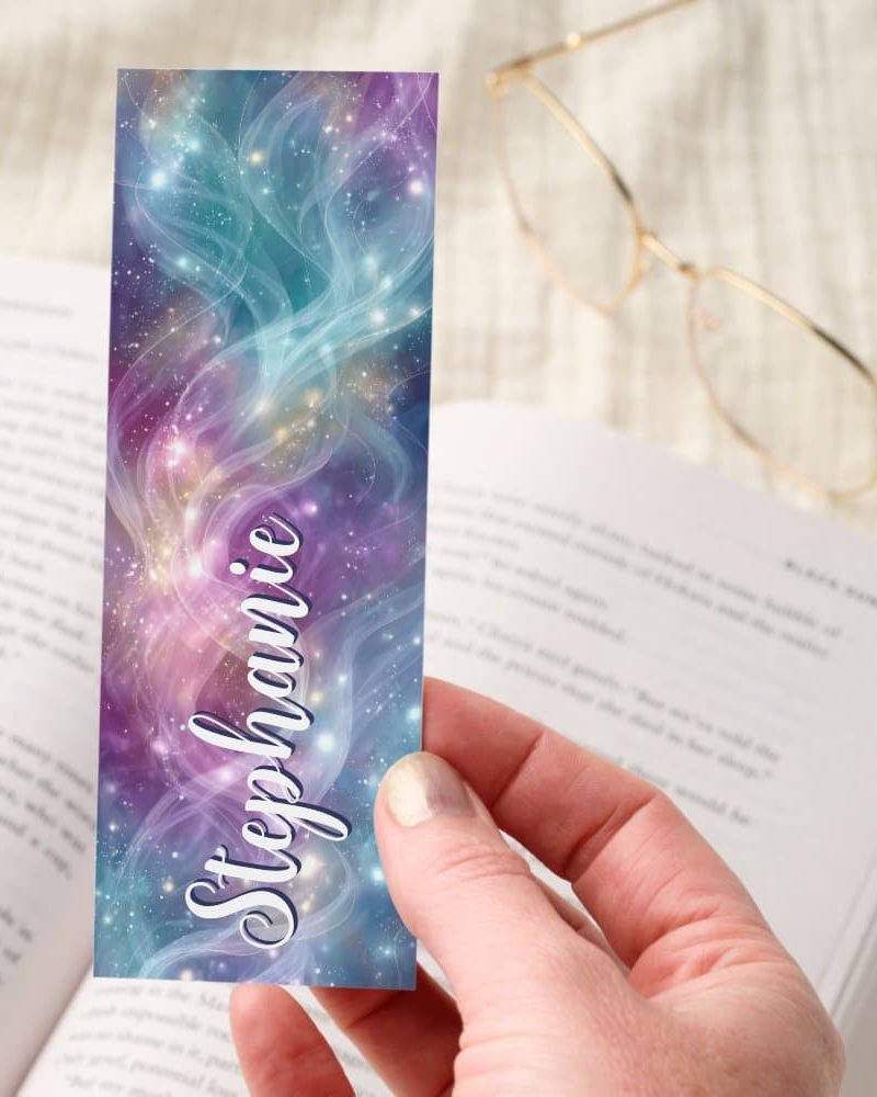 Cosmic Swirls Purple Blue Sparkle Bookmarks
