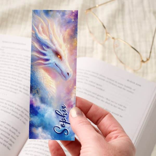 Cosmic White Dragon Fantasy Art Personalized Bookmarks
