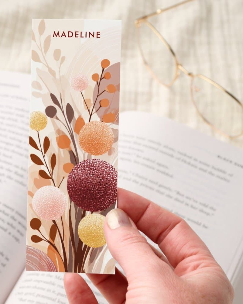 Cozy Boho Abstract Floral Glitter Personalized Bookmarks