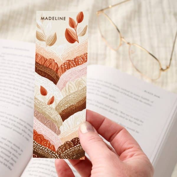 Cozy Boho Abstract Landscape Leaves Personalized Bookmarks