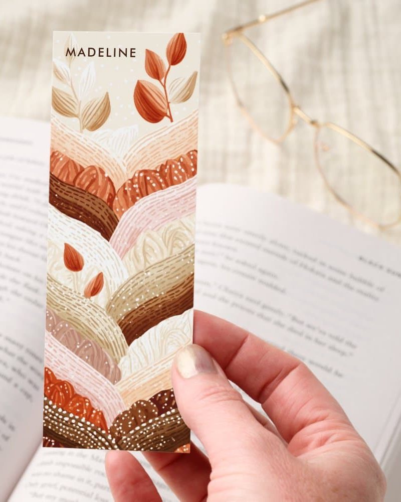 Cozy Boho Abstract Landscape Leaves Personalized Bookmarks
