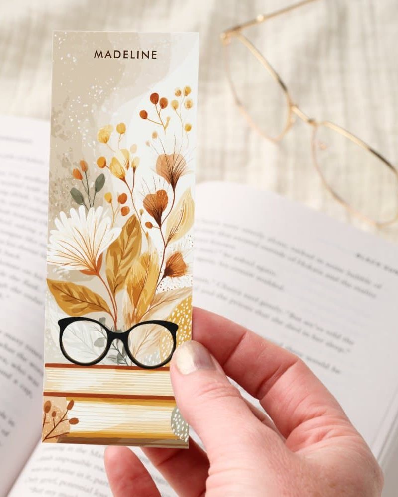 Cozy Boho Autumn Books Glasses Personalized Bookmarks