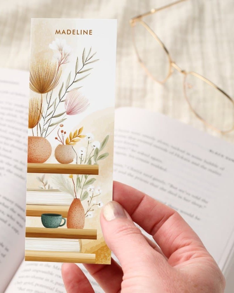 Cozy Boho Bookshelf Decor Neutral Personalized Bookmarks