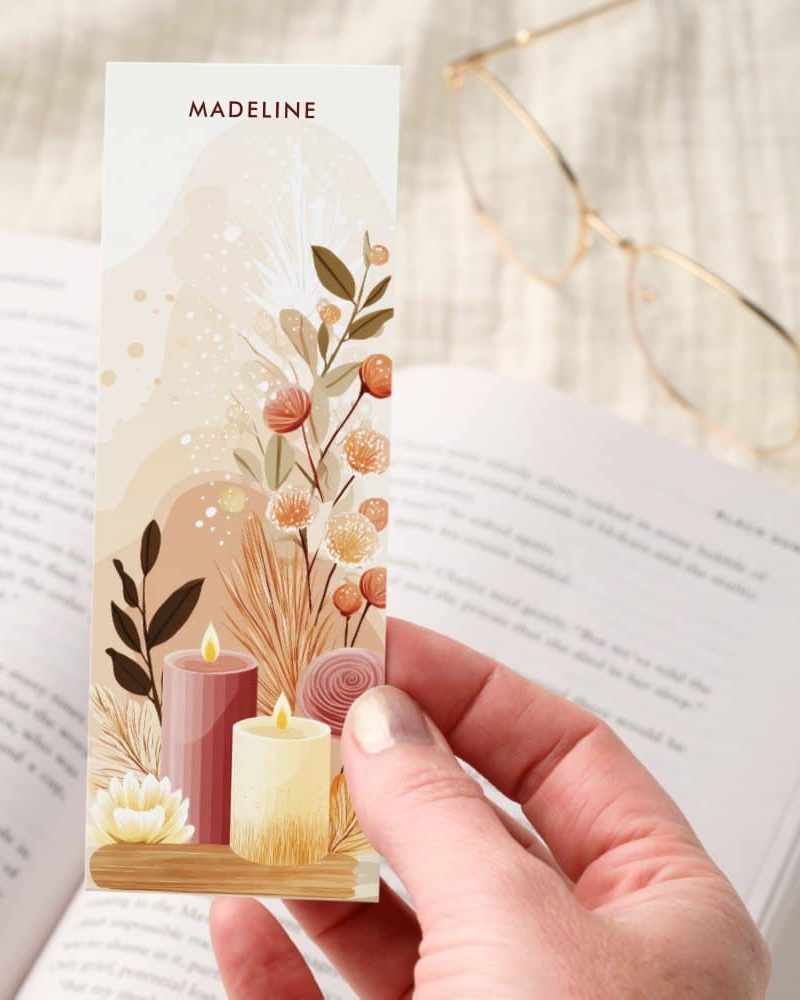 Cozy Boho Candles Floral Neutral Personalized Bookmarks