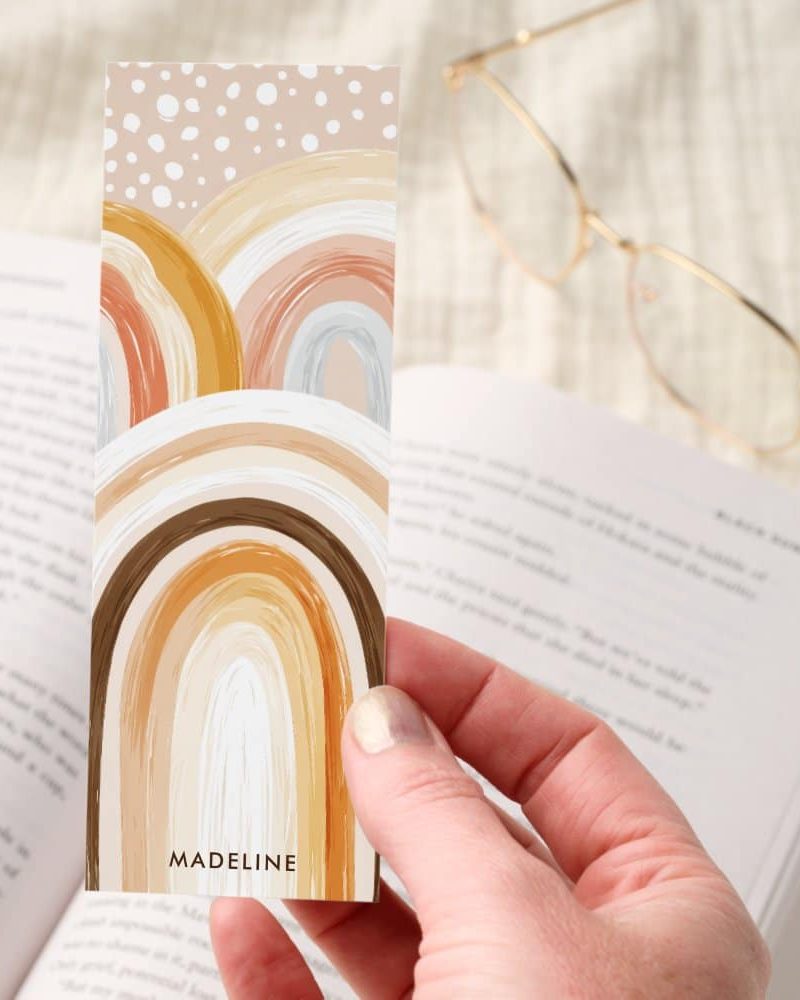 Cozy Boho Neutral Rainbow Arches Personalized Bookmarks