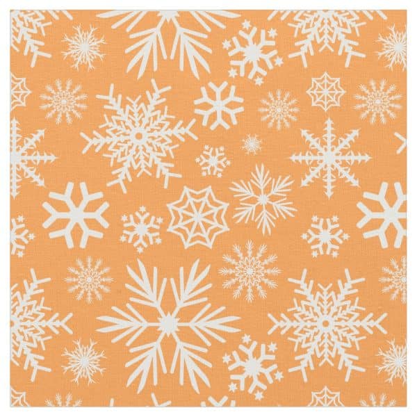 Orange Background With A Repeating Pattern Of White Snowflakes Of Varying Designs.