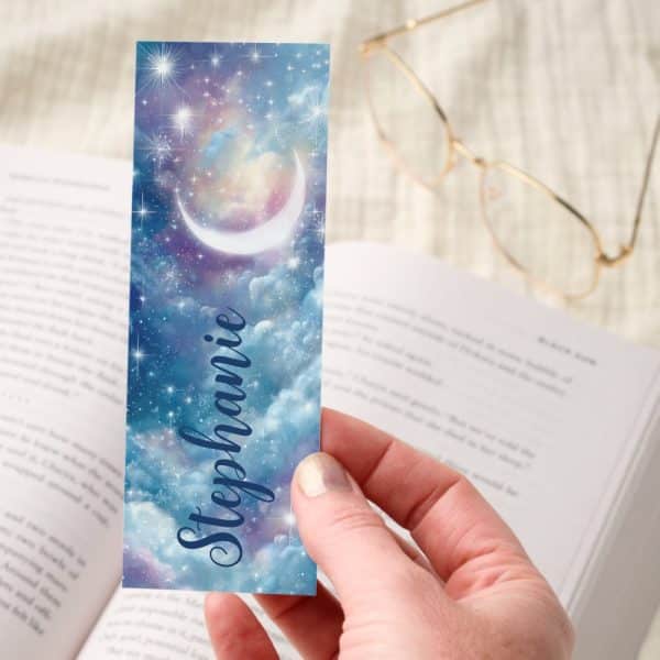Crescent Moon Blue Starry Night Sky Bookmarks