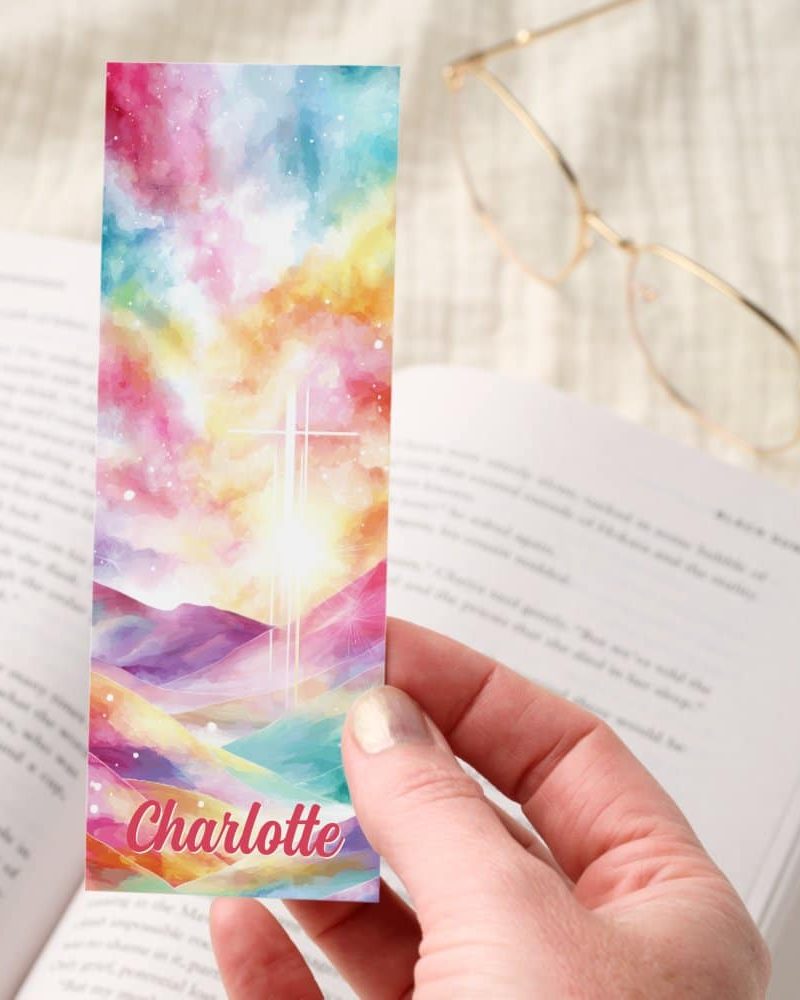 Cross Colorful Sky Mountains Personalized Bookmarks