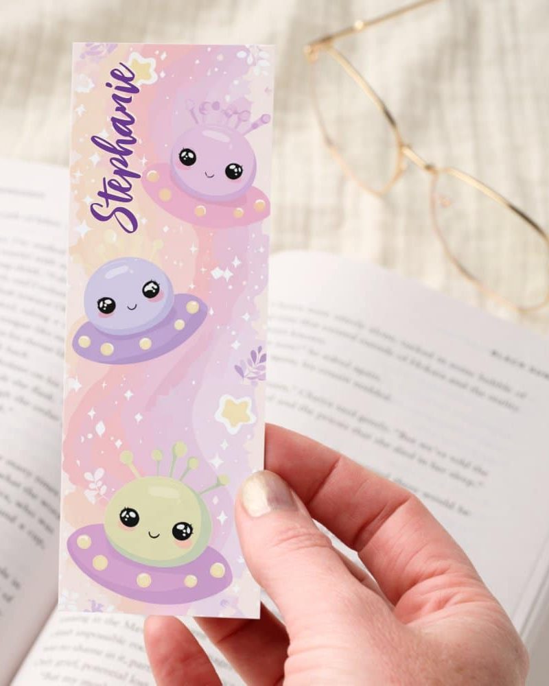 Cute Alien Spaceships Pastel Kawaii Personalized Bookmarks