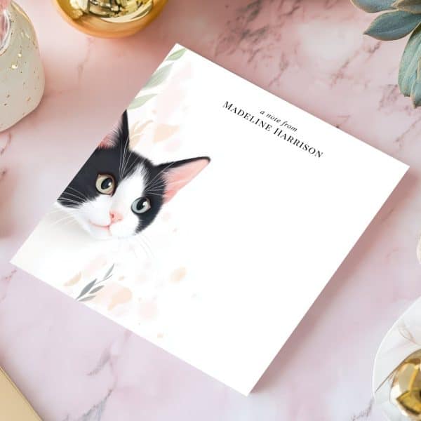 Stationery Featuring A Tuxedo Kitten Peeking From The Bottom.