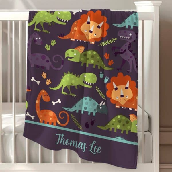 Personalized Dinosaur Baby Blanket With Thomas Lee'S Name.
