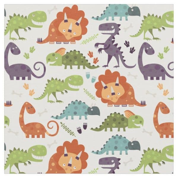 A Repeating Pattern Of Colorful Cartoon Dinosaurs On A Light Beige Background.