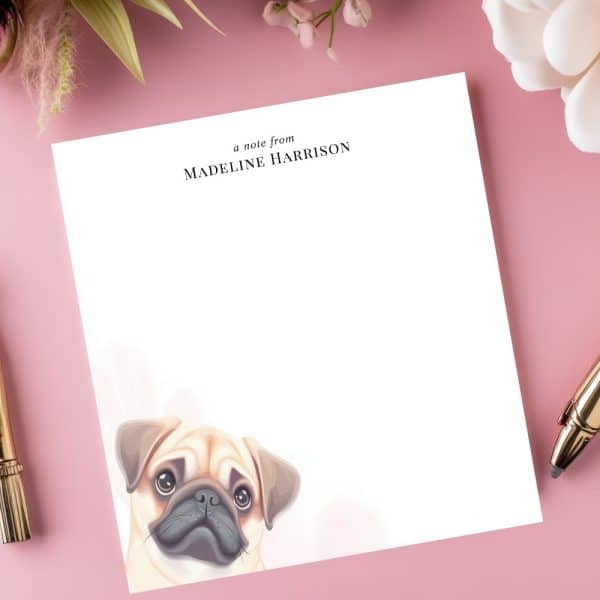 Stationery Featuring A Pug'S Face Peeking From The Bottom.