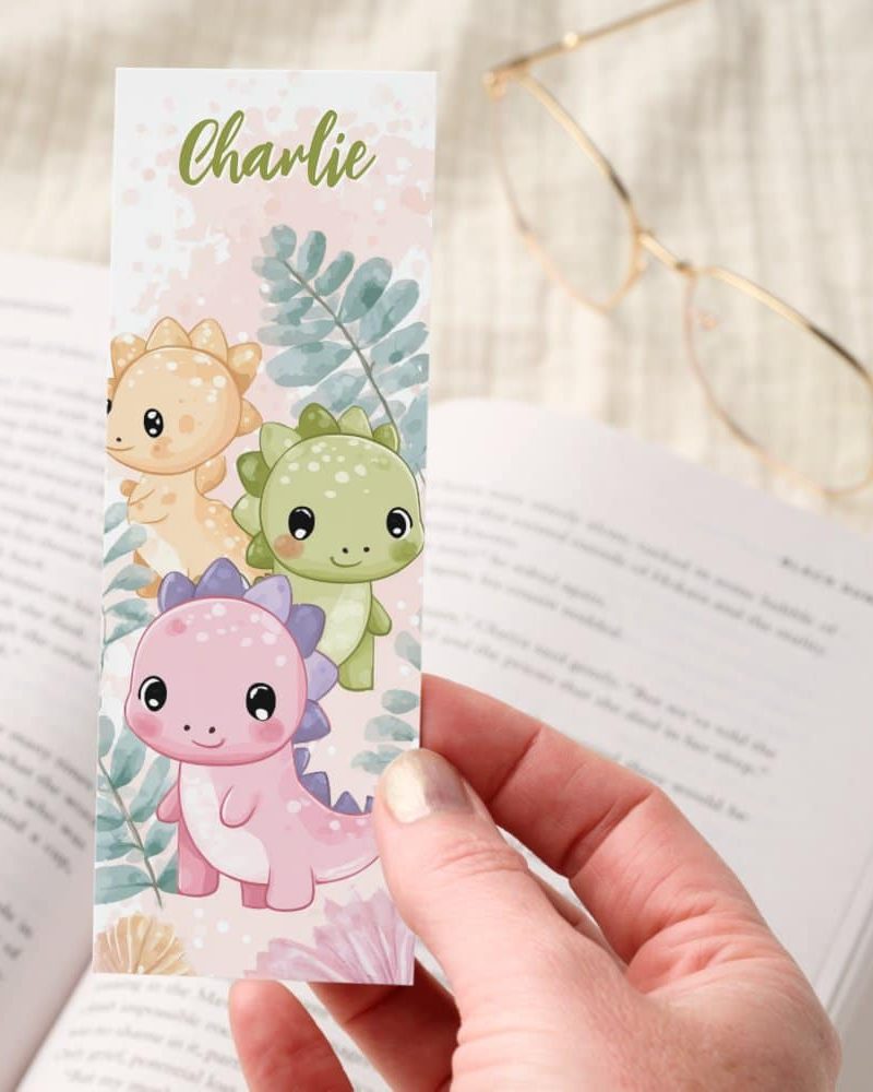 Cute Kawaii Baby Dinosaurs Watercolor Personalized Bookmarks