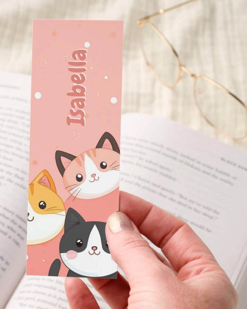 Cute Kawaii Cat Faces Pink Personalized Bookmarks