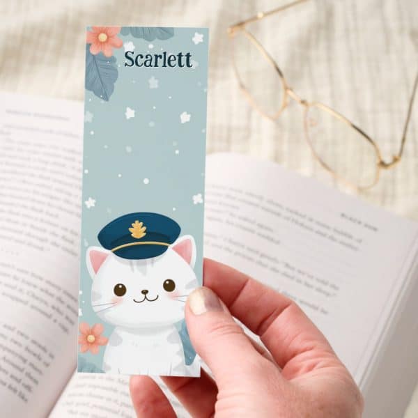 Cute Kawaii Cat Pilot Floral Personalized Bookmarks