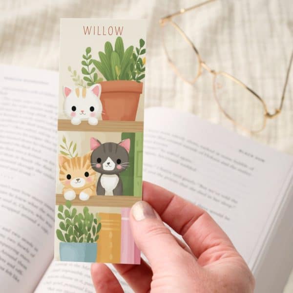 Cute Kawaii Cats Bookshelf Plants Personalized Bookmarks