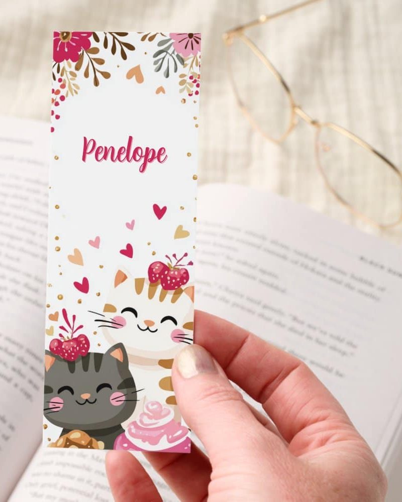 Cute Kawaii Cats Cupcakes Floral Personalized Bookmarks