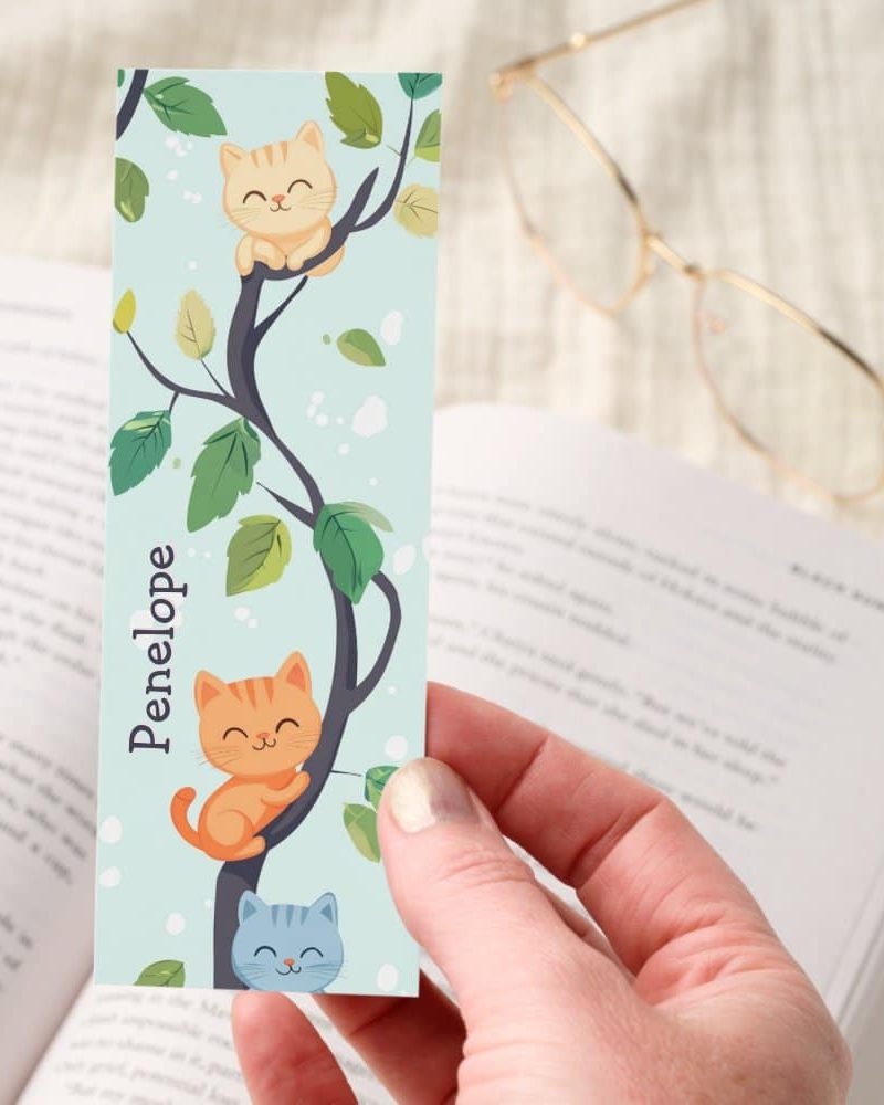 Cute Kawaii Cats In Tree Personalized Bookmark