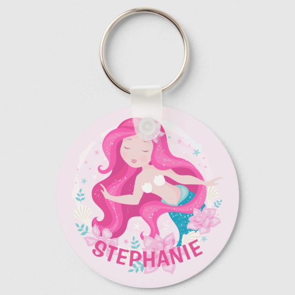 Pink Mermaid Keychain With The Name Stephanie.