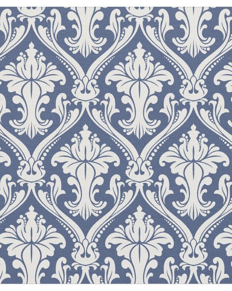 Blue and white damask pattern.