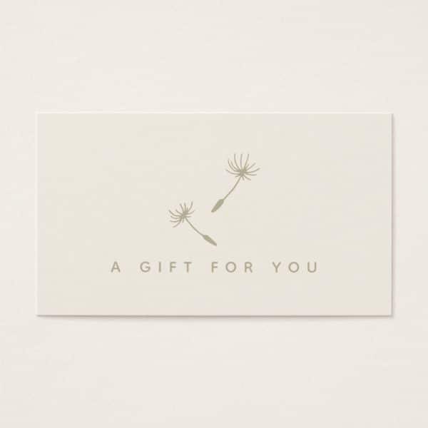Beige Gift Card With Two Stylized Dandelion Seed Heads And The Text A Gift For You.
