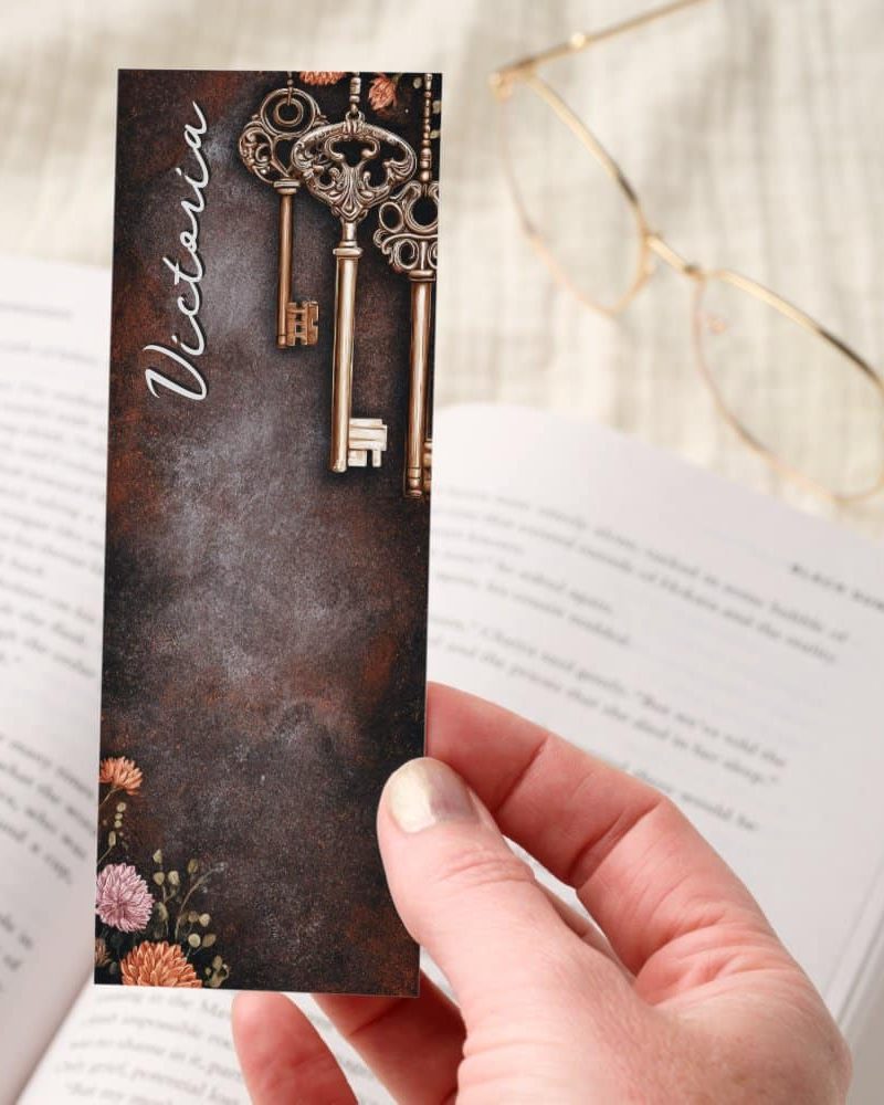 Dark Academia Antique Keys Floral Personalized Bookmarks