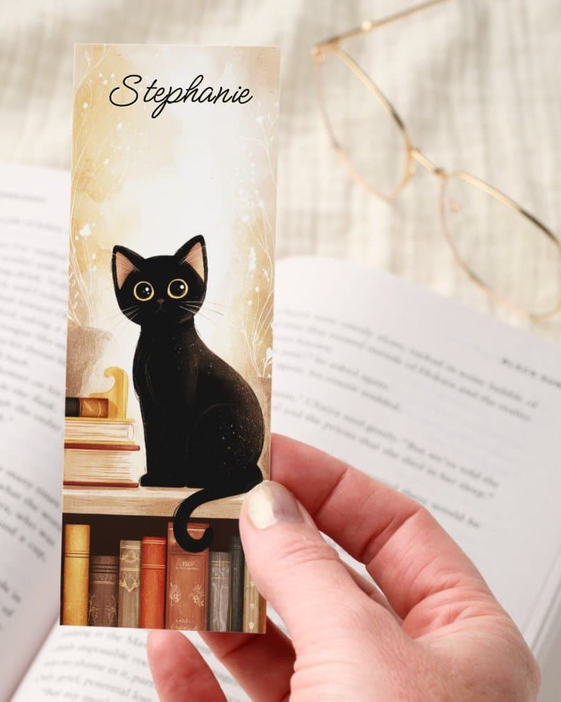 Dark Academia Black Cat Books Personalized Bookmarks