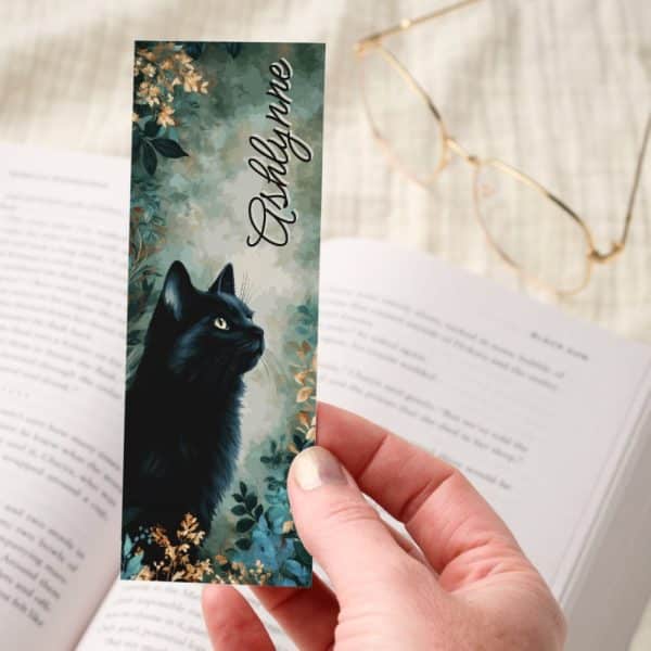 Dark Academia Black Cat Floral Personalized Bookmarks