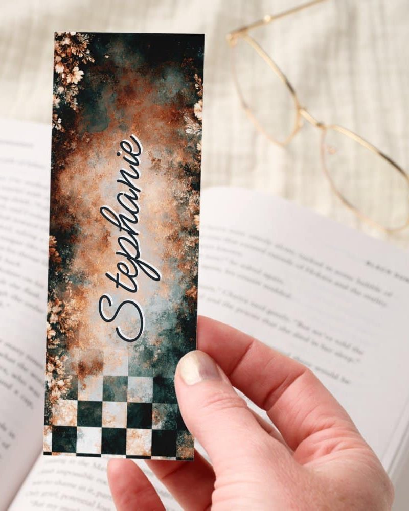 Dark Academia Checkerboard Floral Personalized Bookmarks