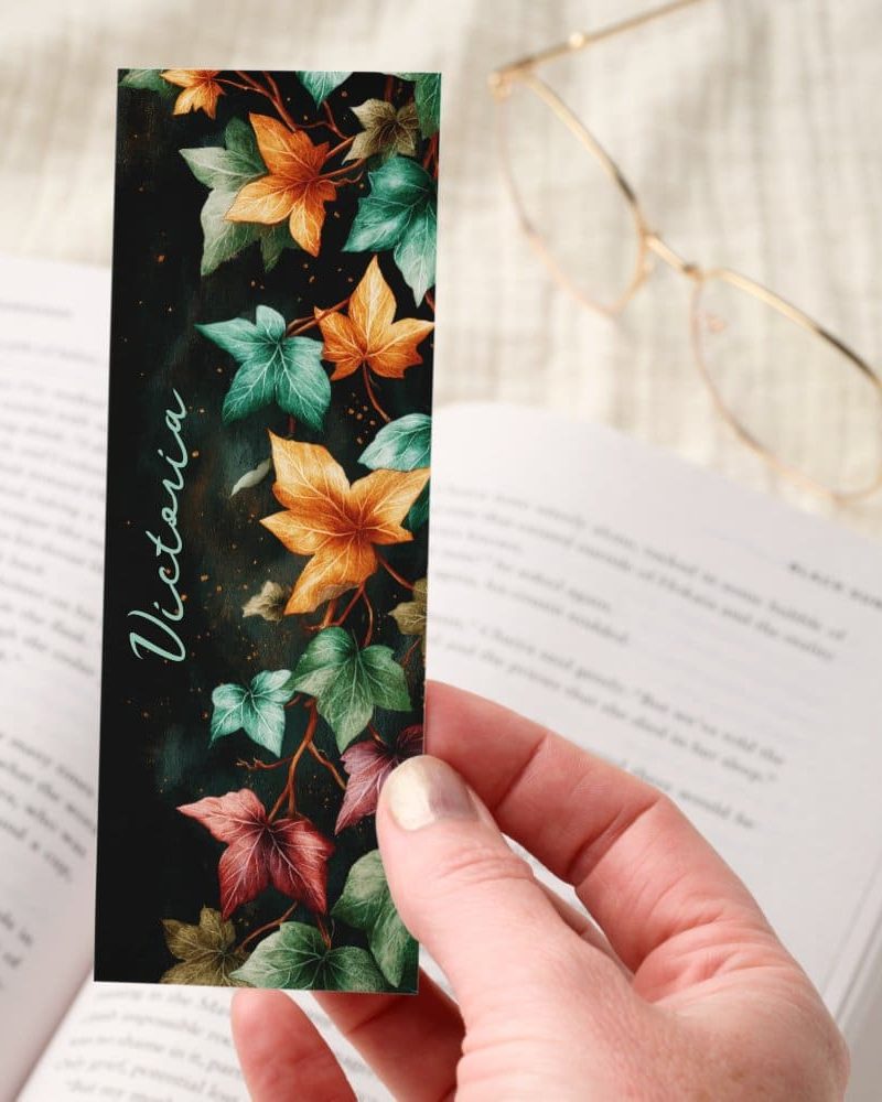 Dark Academia Ivy Leaves Dark Personalized Bookmarks