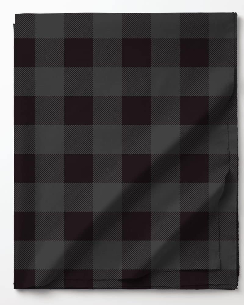 Black and gray buffalo plaid fabric.