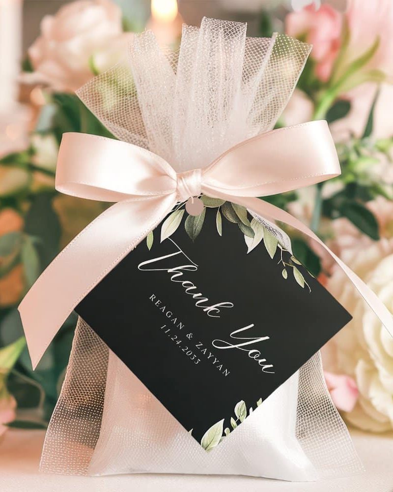 Dark Green Modern Greenery Leaf Wedding Thank You Favor Tags