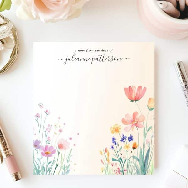 Floral Notepad With Julianne Patterson'S Name.